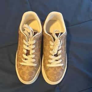 COACH Brown Patterned Sneakers with White Laces
